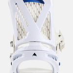 Burton Genesis Snowboard Bindings 2025 - White bindings with a blue strap and black buckles.