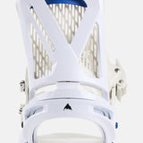 Burton Genesis Snowboard Bindings 2025 - White bindings with a blue strap and black buckles.