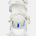 Burton Genesis Snowboard Bindings 2025 - White bindings with a blue logo on the highback strap.