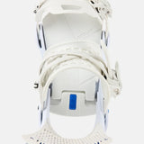 Burton Genesis Snowboard Bindings 2025 - White bindings with a blue logo on the highback strap.