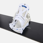 Burton Genesis Snowboard Bindings 2025 - A pair of white bindings with blue accents on a black background.