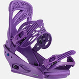 Burton Scribe Snowboard Bindings 2025 - A pair of purple snowboard bindings with a textured pattern on the straps and a circular logo on the baseplate.
