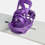 Burton Scribe Snowboard Bindings 2025 - A purple snowboard binding with a circular logo on top and a strap that wraps around the boot.