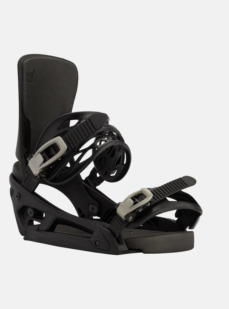 Burton Cartel Est Snowboarding Bindings 2025 - Black bindings with gray buckles and straps.