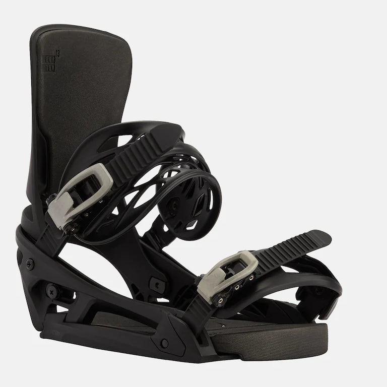 Burton Cartel Est Snowboarding Bindings 2025 - Black bindings with gray buckles and straps.