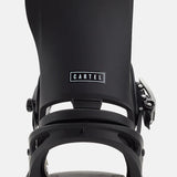Burton Cartel Est Snowboarding Bindings 2025 - A pair of black snowboard bindings with silver buckles and straps.