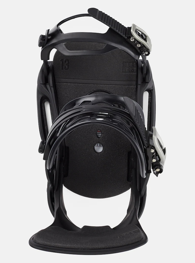 Burton Cartel Est Snowboarding Bindings 2025 - Black bindings with silver buckles and straps.