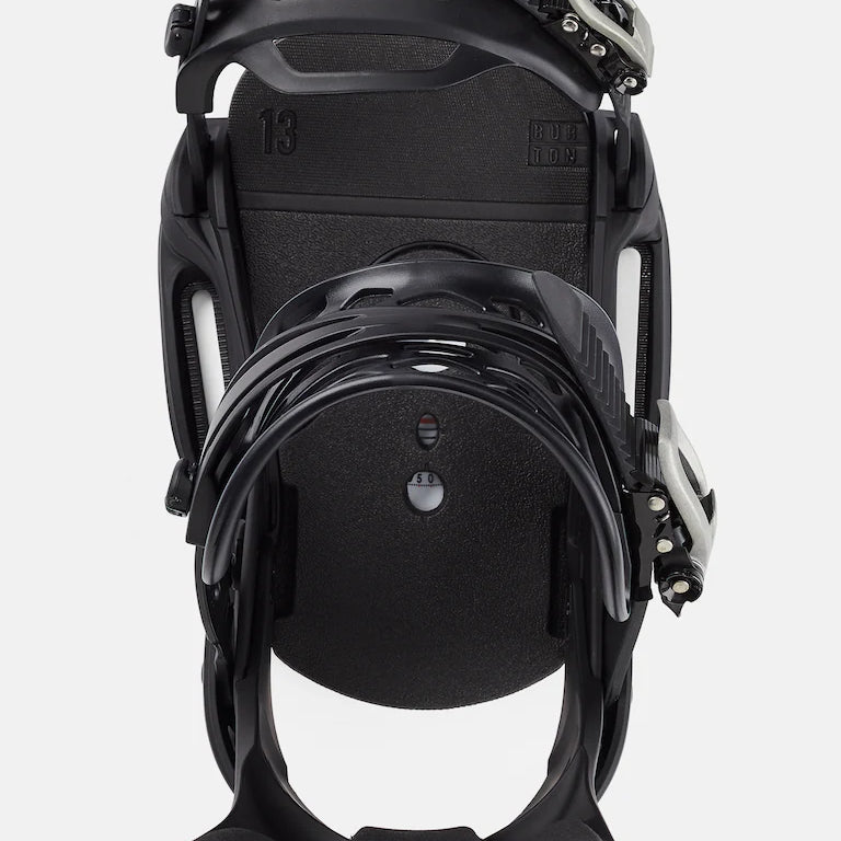 Burton Cartel Est Snowboarding Bindings 2025 - Black bindings with silver buckles and straps.