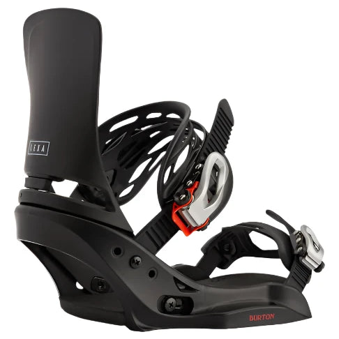 Burton Women's Lexa Est Snowboard Bindings - Black bindings with white and red accents on a plain background.
