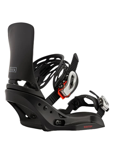 Burton Women's Lexa Est Snowboard Bindings - Black bindings with white and red accents on a plain background.