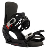 Burton Women's Lexa Est Snowboard Bindings - Black bindings with silver buckles and red accents on straps.