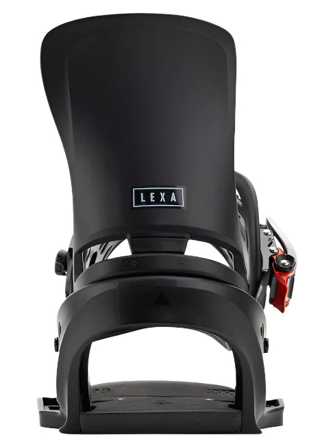 Burton Women's Lexa Est Snowboard Bindings 2025 - Black bindings with white lettering on strap and silver hardware.