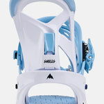 Burton Junior's Smalls Bindings 2025 - White bindings with light blue accents and a small black logo on the front.