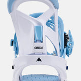 Burton Junior's Smalls Bindings 2025 - White bindings with light blue accents and a small black logo on the front.