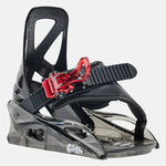 Burton Junior's Grom Snowboard Bindings 2025 - A black snowboard binding with a red strap and buckle.