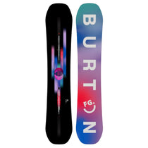 Burton Women's Feelgood Snowboard 2025 - A black snowboard with a pink and blue gradient design on its top side.