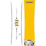 Burton Process Snowboard 2025 - A white snowboard with a black stripe down the middle and three yellow tigers walking from top to bottom.