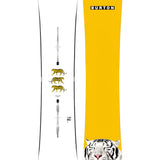 Burton Process Snowboard 2025 - A white snowboard with a black stripe down the middle and three yellow tigers walking from top to bottom.