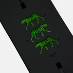 Burton Process Snowboard 2025 - A black snowboard with a green tiger graphic on top.