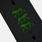 Burton Process Snowboard 2025 - A black snowboard with a green tiger graphic on top.