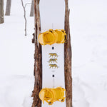 Burton Process Snowboard 2025 - A white snowboard with three black tigers walking in a row on its bottom edge.