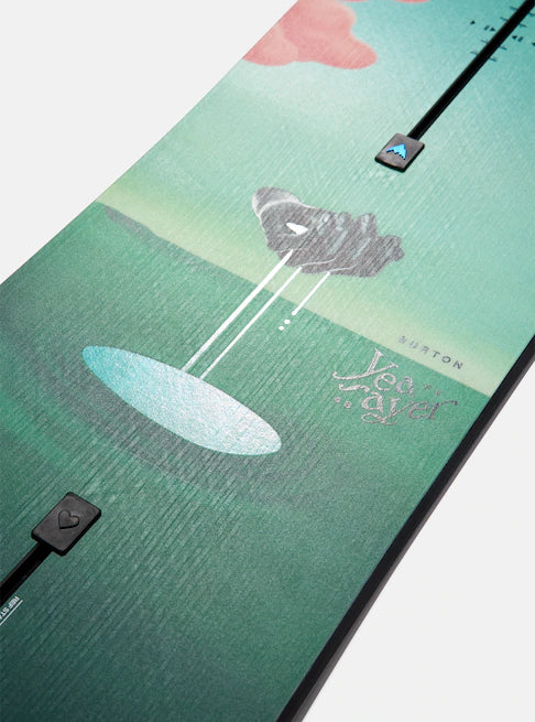 Burton Women's Yeasayer Flying V Snowboard 2025 - A women's snowboard with a flying v shape and a pink logo on top.