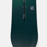 Burton Women's Yeasayer Flying V Snowboard 2025 - A dark green snowboard with a white logo and text on top, featuring a flying v shape.