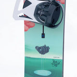 Burton Women's Yeasayer Flying V Snowboard 2025 - A snowboard with a white base and black bindings, featuring a distinctive flying v shape on its underside.