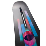 Burton Women's Feelgood Flying V Snowboard 2025 - A black snowboard with a white stripe down the middle and a blue logo on the top left corner.
