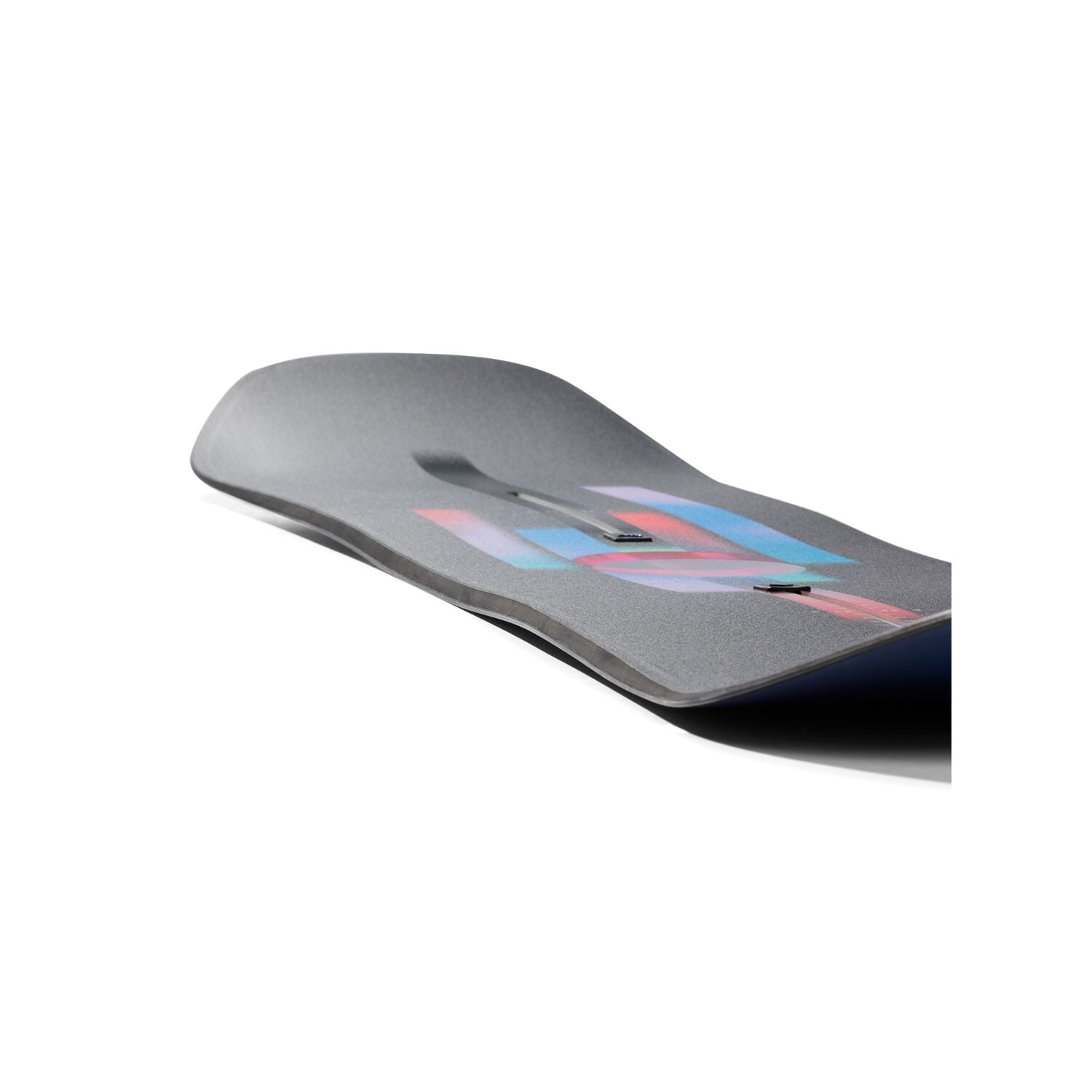 Burton Women's Feelgood Flying V Snowboard 2025 - A gray snowboard with a blue and pink "V" logo on top.