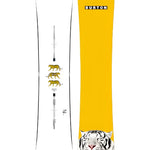Burton Process Board Flying V Snowboard 2025 - A white snowboard with a black stripe down the middle and three yellow flying v logos on it.