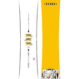 Burton Process Board Flying V Snowboard 2025 - A white snowboard with a black stripe down the middle and three yellow flying v logos on it.