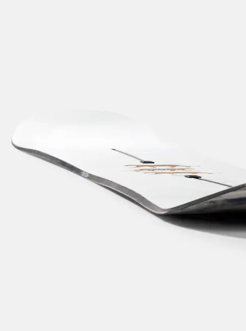 Burton Process Board Flying V Snowboard 2025 - White snowboard with a black and orange logo on top.