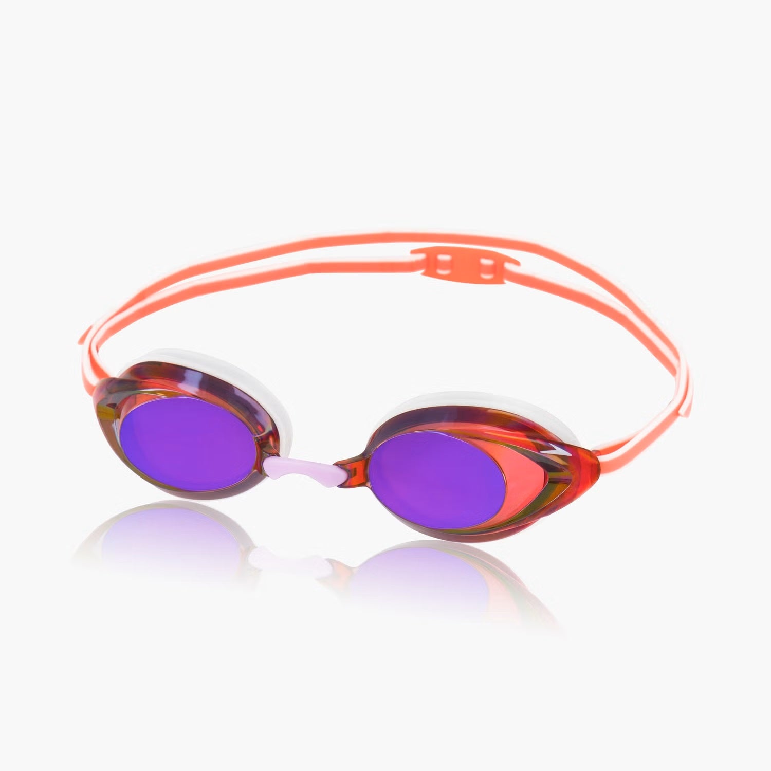 Speedo Women's Vanquisher 2.0 Mirrored Swim Goggle - A pair of mirrored swim goggles with a sleek, modern design and a subtle logo on the strap.