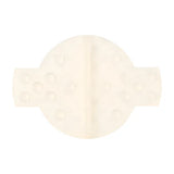 Burton Large Scraper Stomp Pad - A cream-colored stomp pad with a circular shape and a vertical line down the center, featuring six round holes on its left side.