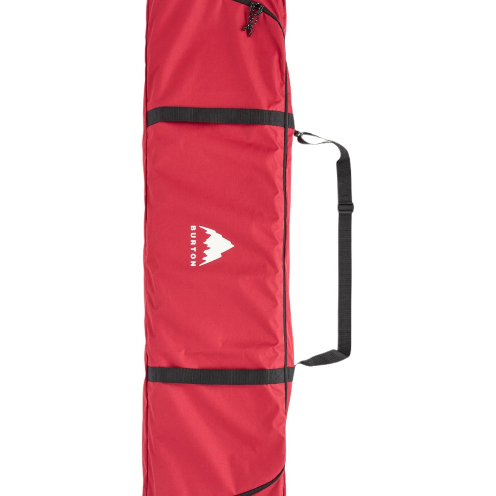 Burton Space Sack Snowboard Bag - A red snowboard bag with a white logo and black straps, featuring a zippered top and handle on one side.