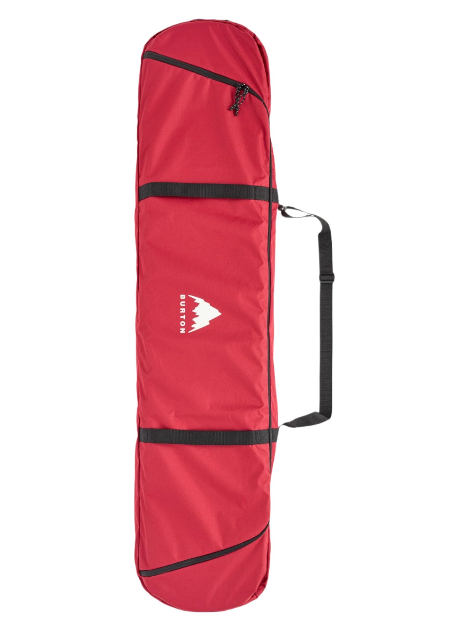 Burton Space Sack Snowboard Bag - A red snowboard bag with a white logo and black straps, featuring a zippered top and handle on one side.