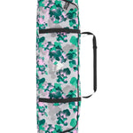 Burton Space Sack Snowboard Bag - A white snowboard bag with a repeating pattern of green and pink flowers, featuring black straps and zippers.