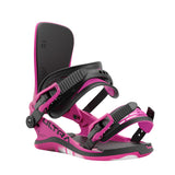 Union Women's Ultra Snowboard Binding - 2025 binding with black straps and a pink base plate.