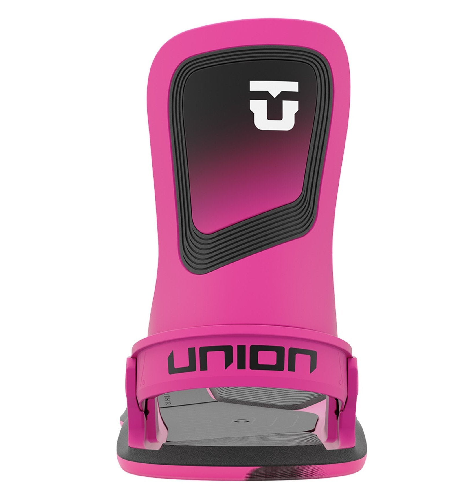 Union Women's Ultra Snowboard Binding - A pink snowboard binding with a black logo on top and gray base plate.