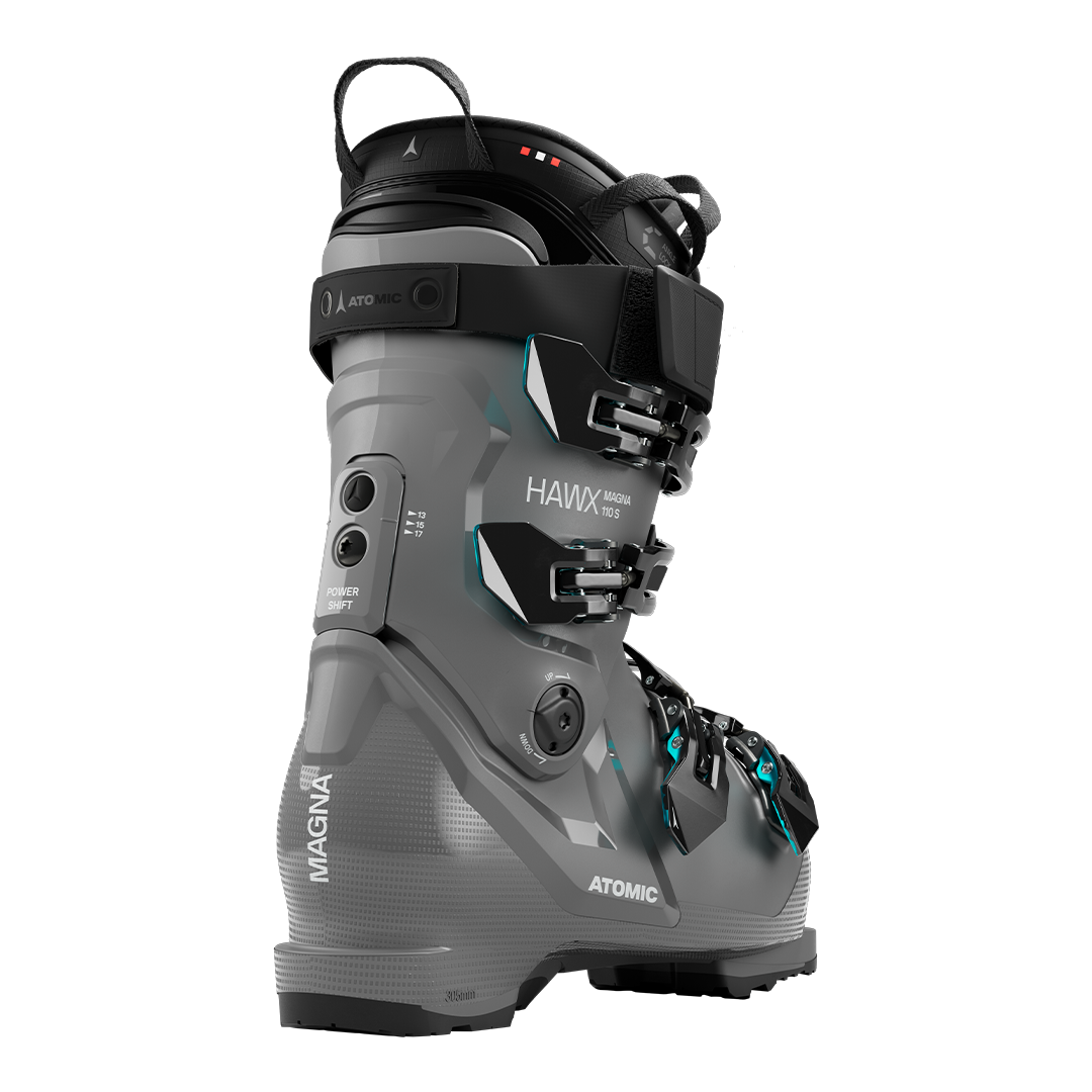 Atomic Hawx Magna 110 S - A pair of black ski boots with a sleek, modern design and silver buckles.