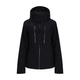 Obermeyer Women's Glade Insulated Jacket 2025 - A black insulated jacket with a hood, featuring two zippered pockets on the front and a zipper down the center.