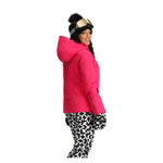 Obermeyer Women's Glade Insulated Jacket 2025 - A bright pink jacket with a high collar and zippered pockets, featuring a hood and a black zipper on the front.