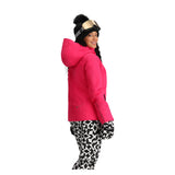 Obermeyer Women's Glade Insulated Jacket 2025 - A bright pink jacket with a high collar and zippered pockets, featuring a hood and a black zipper on the front.