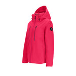 Obermeyer Women's Glade Insulated Jacket 2025 - A bright pink jacket with a hood, featuring two zippered pockets on the front and a black logo patch on the left sleeve.