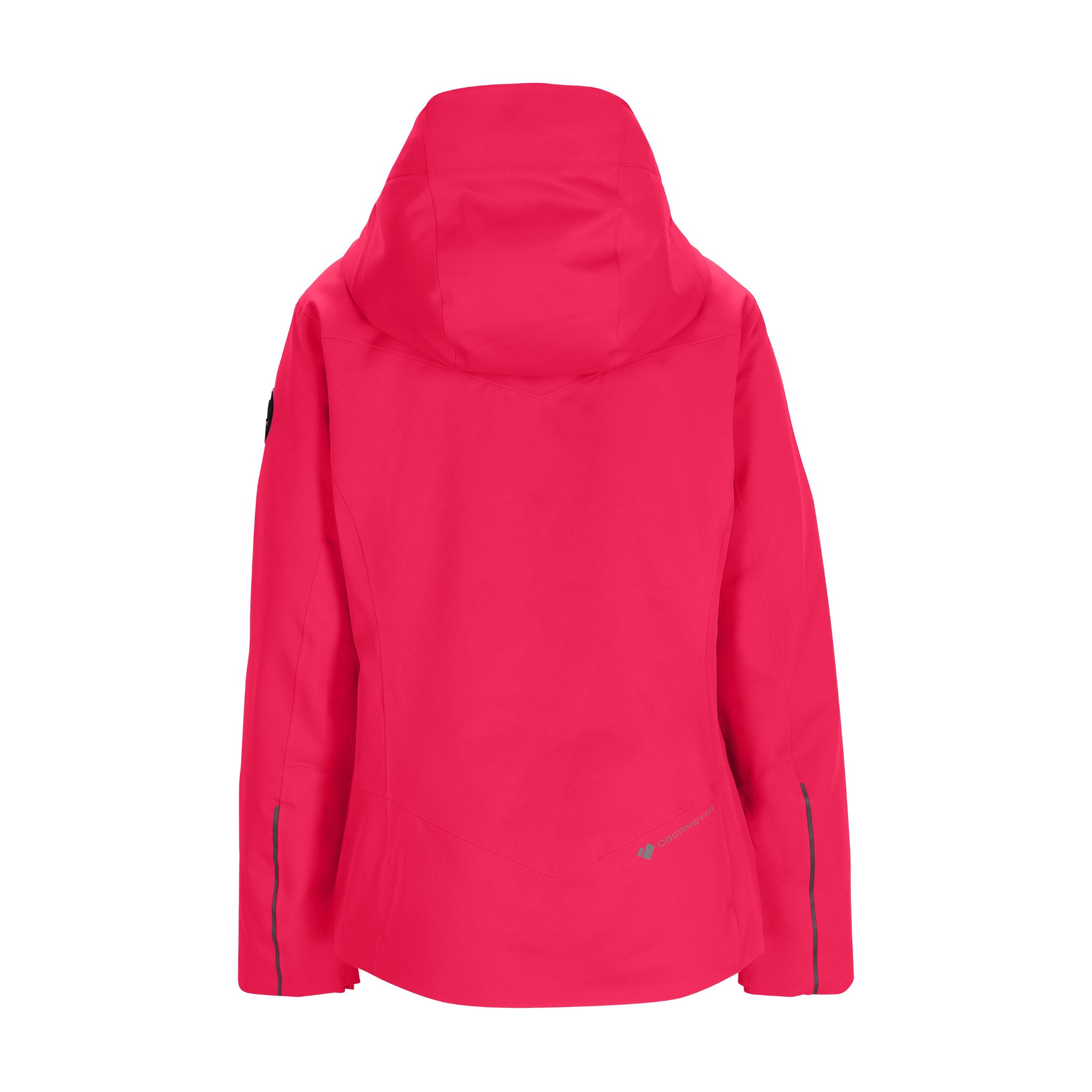 Obermeyer Women's Glade Insulated Jacket 2025 - A bright pink jacket with a hood, featuring black zippers and a black logo on the left sleeve.