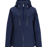 Obermeyer Women's Glade Insulated Jacket 2025 - A navy blue jacket with a hood, featuring two zippered pockets on the front and a black zipper running down the center.