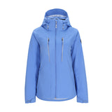 Obermeyer Women's Glade Insulated Jacket 2025 - A light blue jacket with a hood, featuring two zippered pockets on the front and silver zippers.