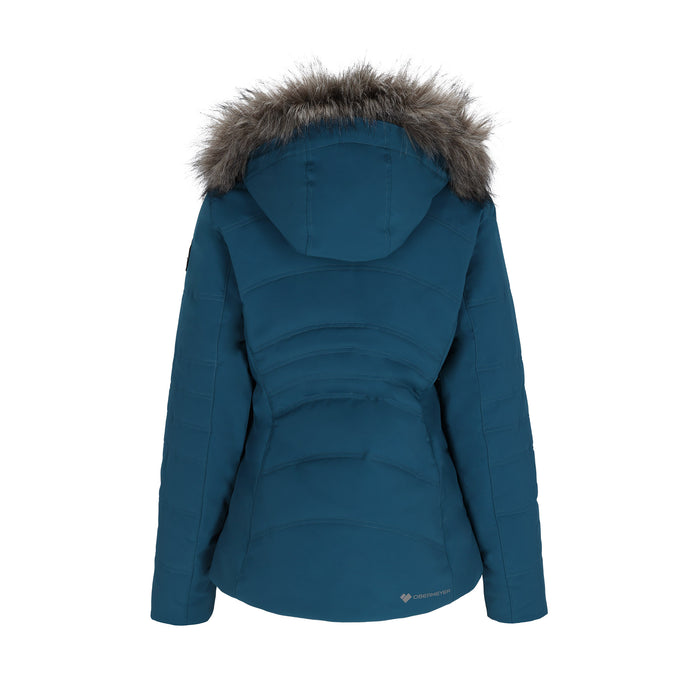 Obermeyer Women's Tuscany Elite Insulated Jacket 2025 with fur hood- Tourmaline, Deep Teal Blue - Back