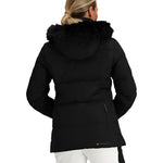 Obermeyer Women's Circe Down Jacket 2025 - A black down jacket with a fur-lined hood and zippered pockets.